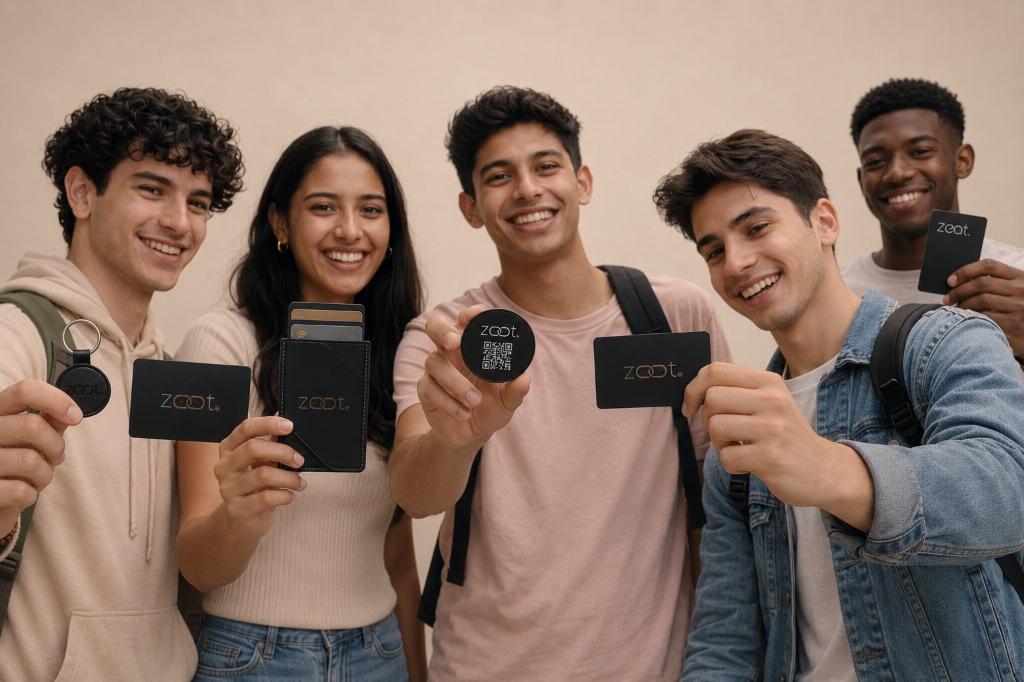 Friends holding smart cards